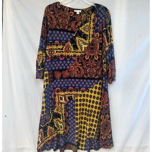 Est 1946 Cato Women's 14/16 Midi Dress Red Black Gold Paisley Floral Fall Autumn